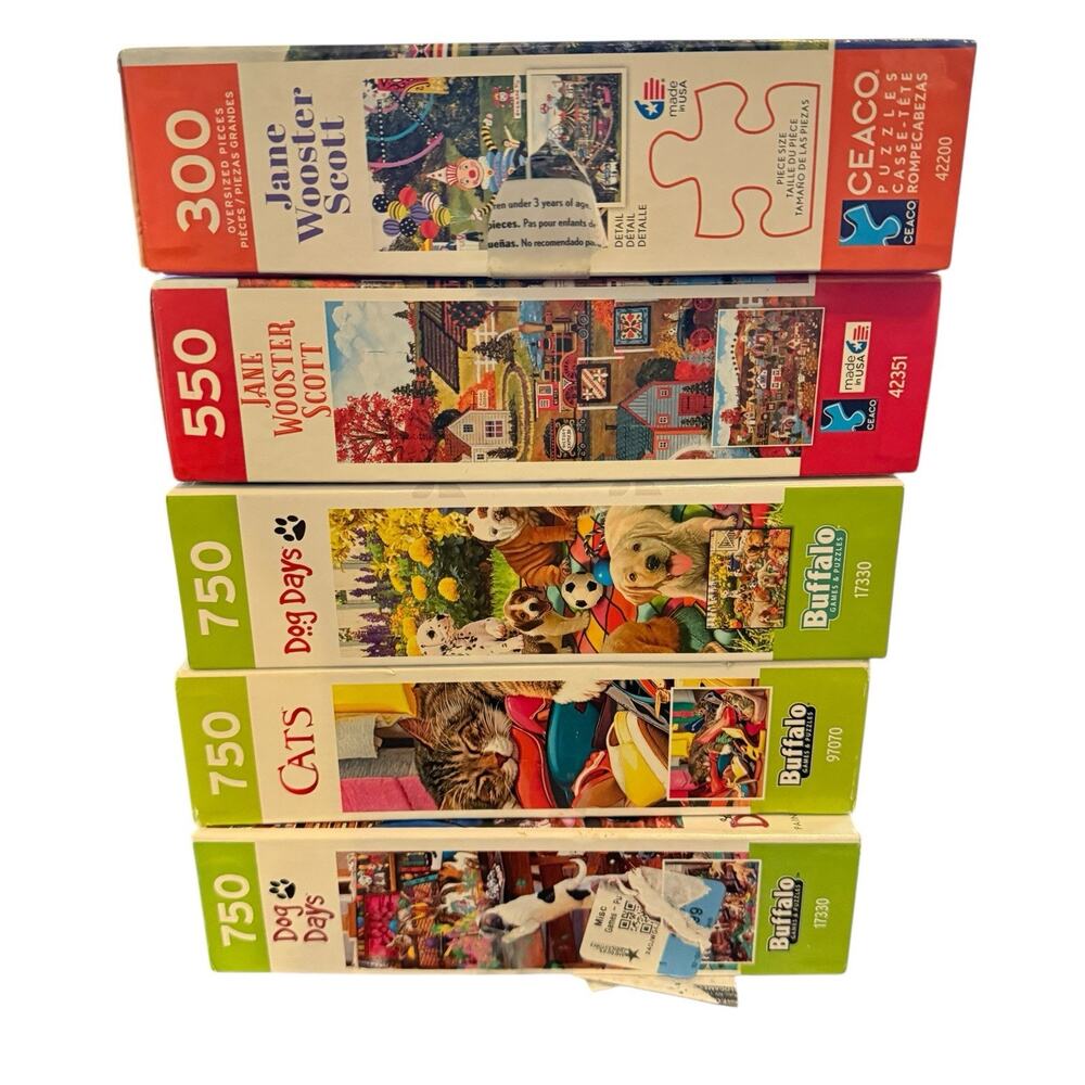 Buffalo Jigsaw Puzzle 300-750 Pieces Lot of 5 Dogs Cats Jane Wooster Scott